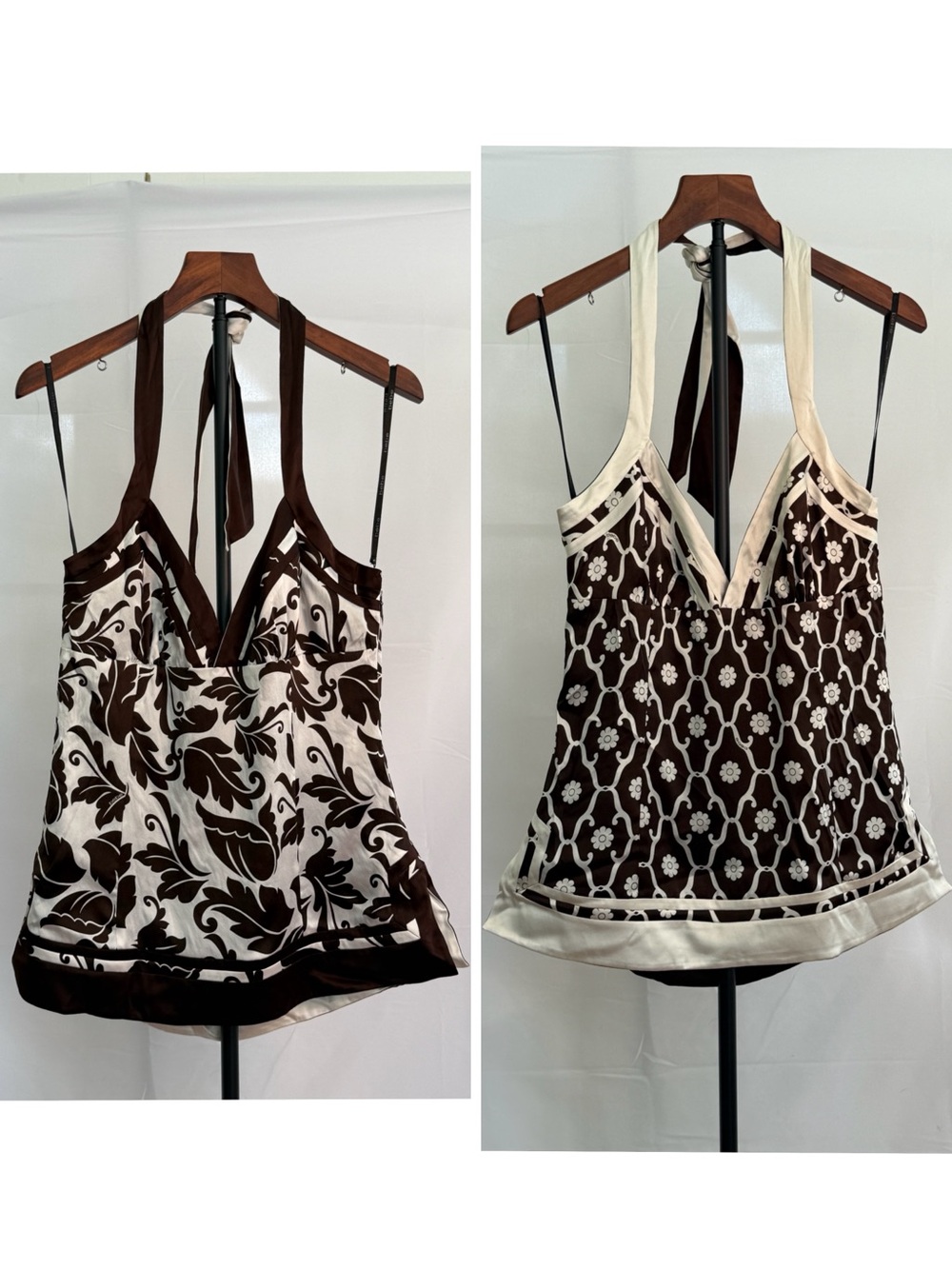 Bebe.  Reversible Women’s Brown and Cream Halter Silk Top
